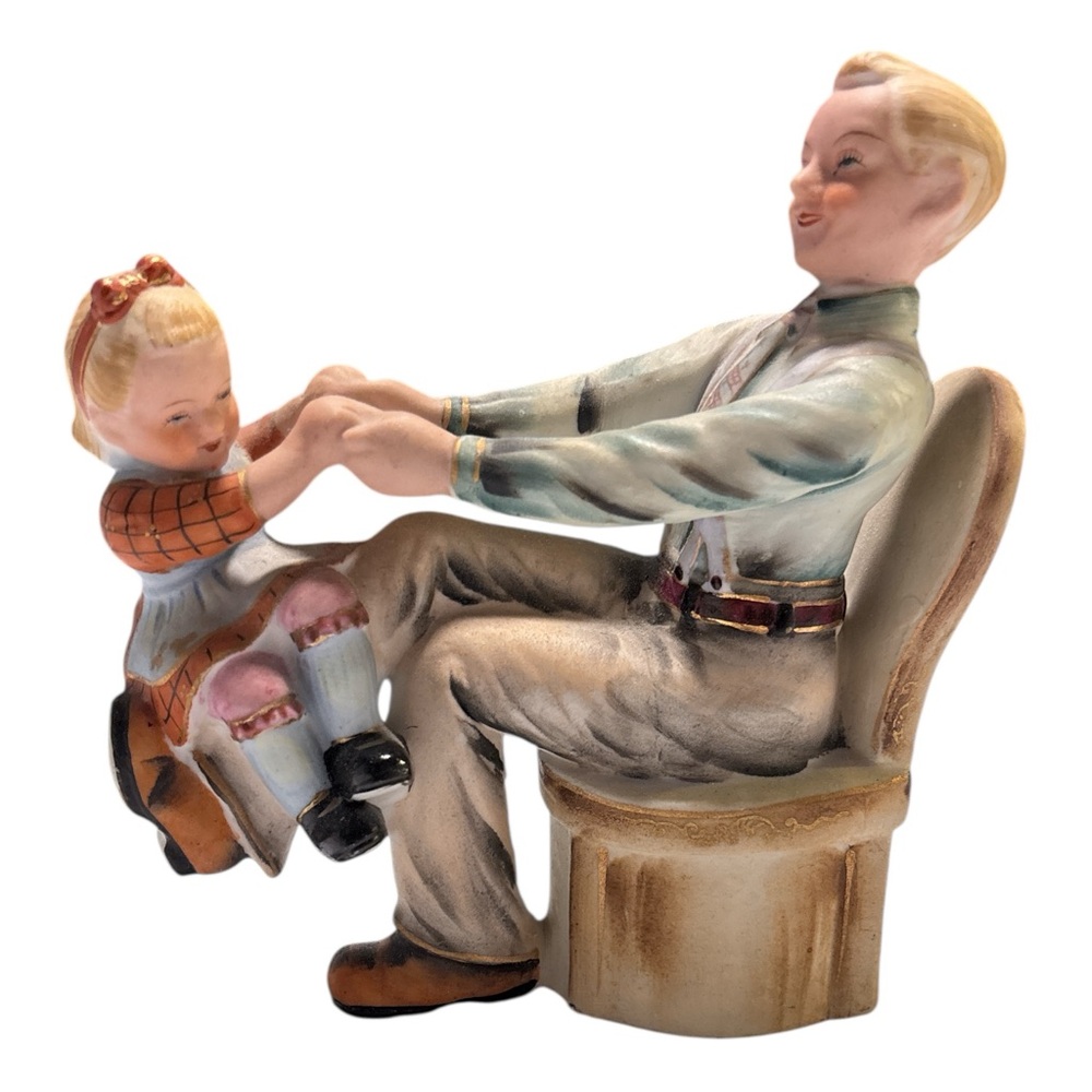 Vintage Shafford China Japan Father & Daughter Figurine Hand Painted 6x6 Inches